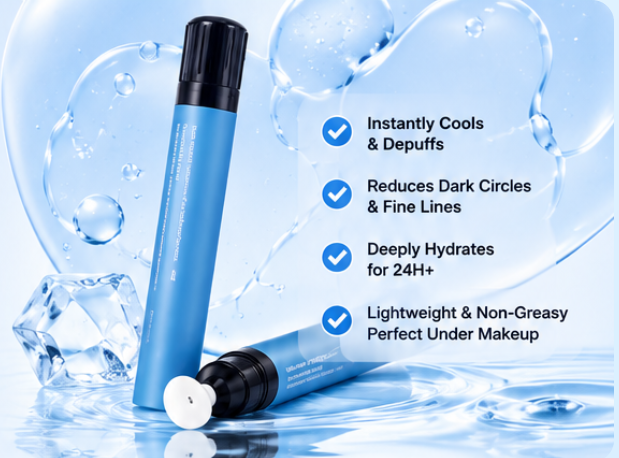 Eye Gel, Korean Skincare with Caffeine, Hyaluronic Acid & Niacinamide – Hydrating, Depuffing & Plumping Eye Cream with Cooling Ceramic Tip