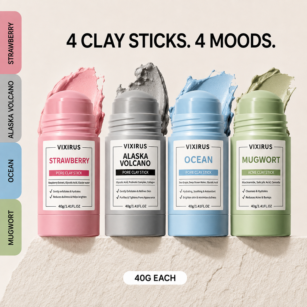 VIXIRUS 4-Variant Pore Clay Stick