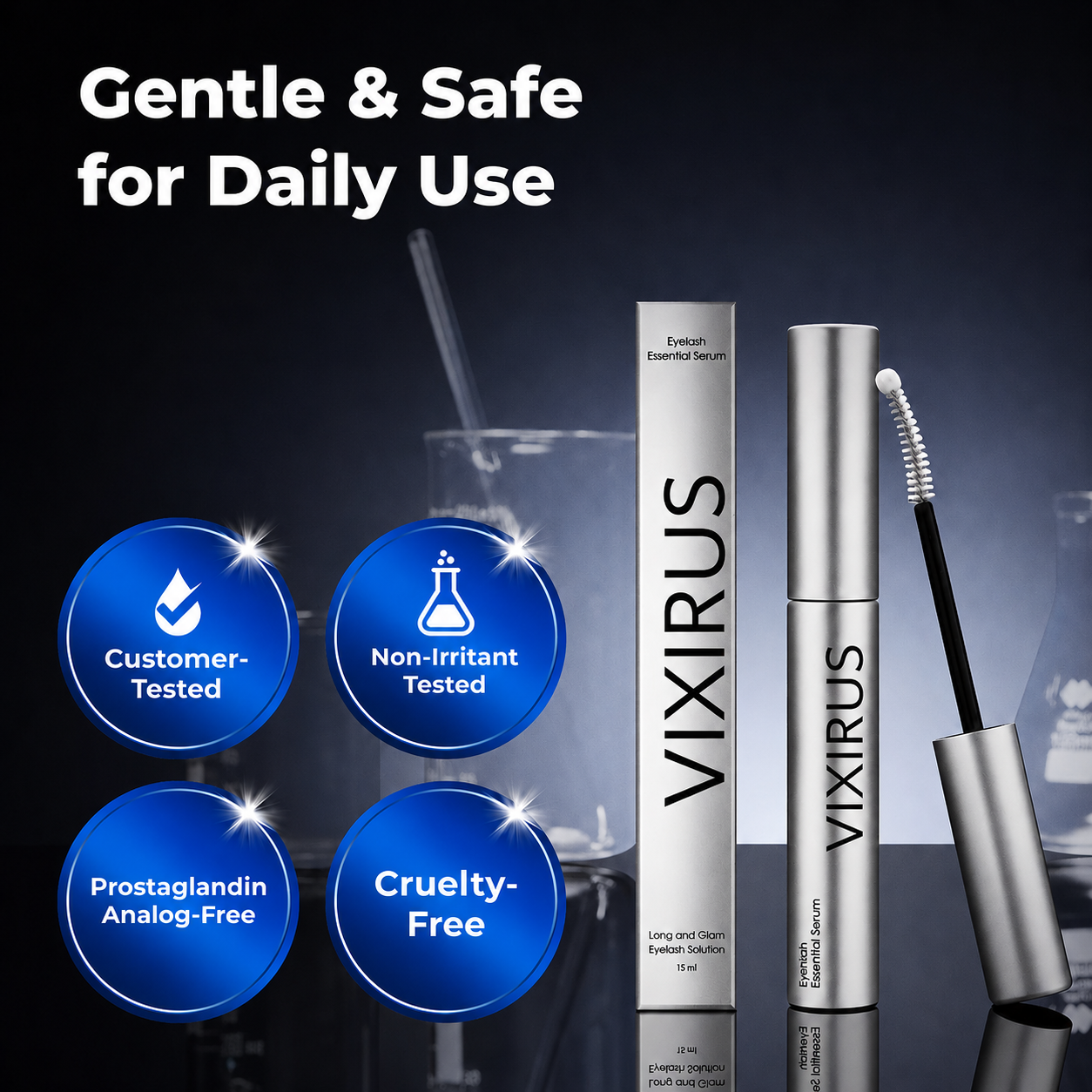 VIXIRUS Eyelash Growth Serum- Safe & Gentle Lashes Care, Fuller, Thicker in 2 Weeks, Non-Prostaglandin