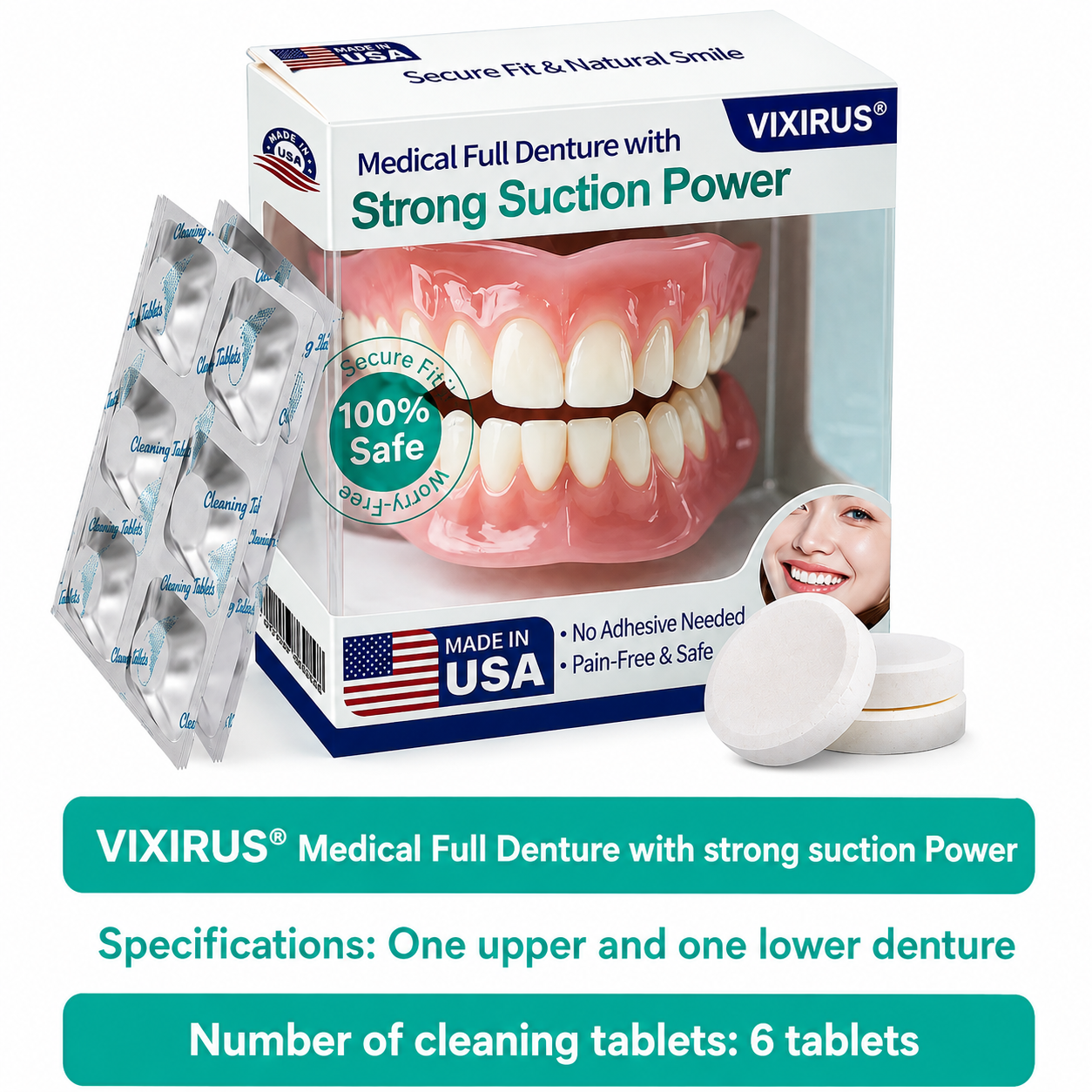 🦷VIXIRUS® Medical Full Denture with Strong Suction ✅ Made and Shipped from the（USA）