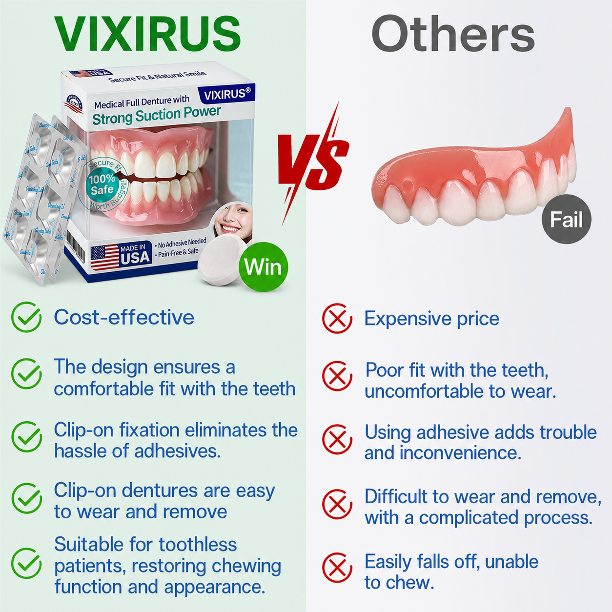 🦷VIXIRUS® Medical Full Denture with Strong Suction ✅ Made and Shipped from the（USA）