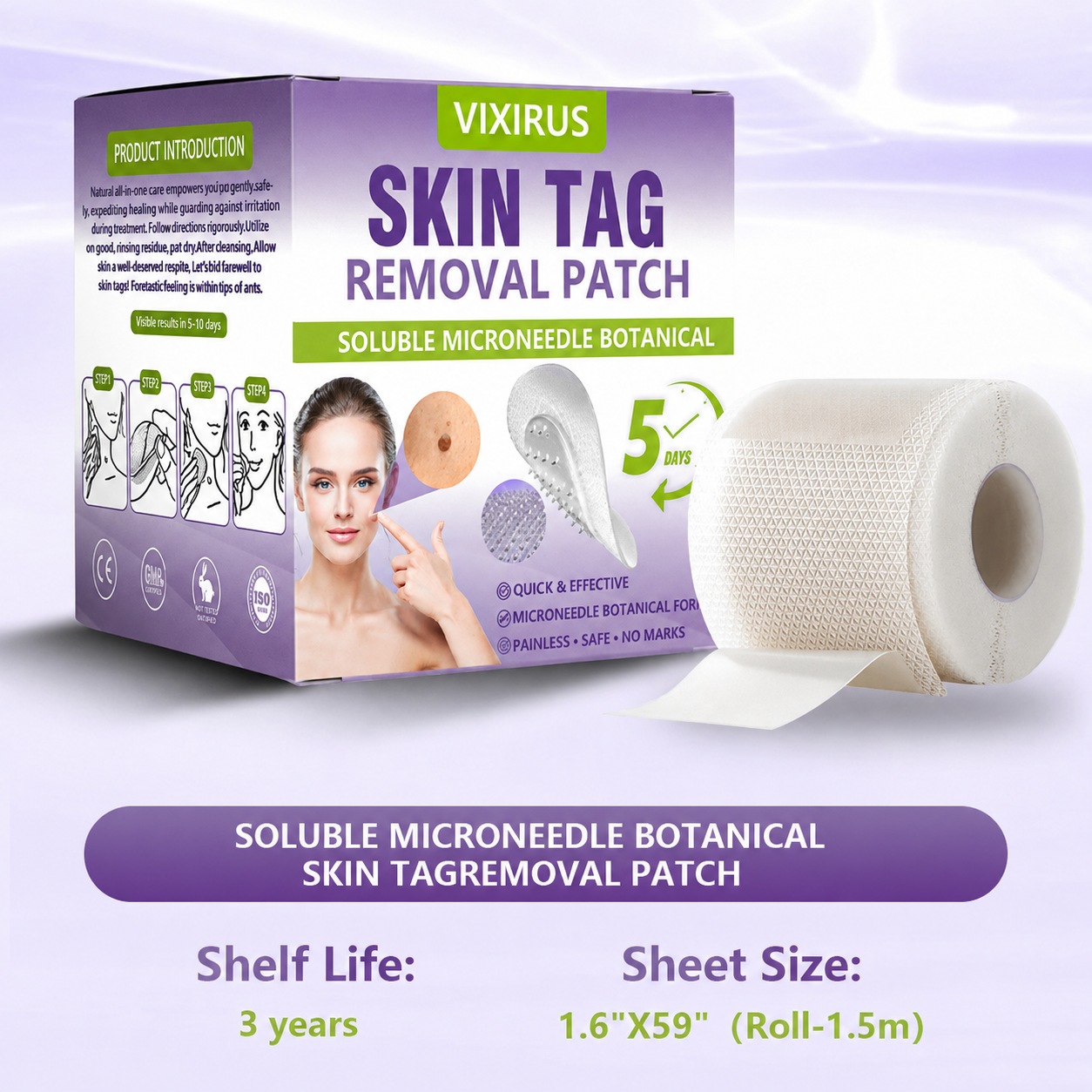 VIXIRUS® Soluble Microneedle Botanical Skin Tag Removal Patch
