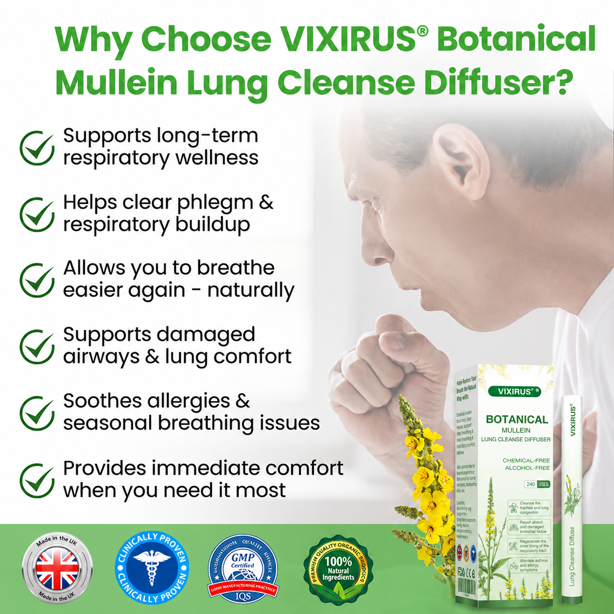 ❣️✅UK Owned and Operated|VIXIRUS® Botanical Mullein Lung Cleanse Diffuser (💝 Cough, wheezing, shortness of breath, sputum, stuffy nose, bronchitis, bronchitis, allergy symptoms, lung discomfort💝)
