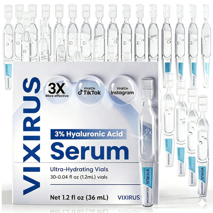 ✅Youthful Looking Skin in 30 Days-VIXIRUS® 3% Hyaluronic Acid Ultra Hydrating Serum Deep Hydration. Fresh Glow.