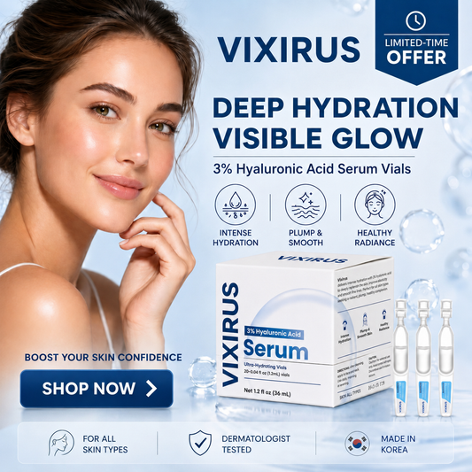 ✅Youthful Looking Skin in 30 Days-VIXIRUS® 3% Hyaluronic Acid Ultra Hydrating Serum Deep Hydration. Fresh Glow.