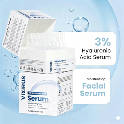 ✅Youthful Looking Skin in 30 Days-VIXIRUS® 3% Hyaluronic Acid Ultra Hydrating Serum Deep Hydration. Fresh Glow.
